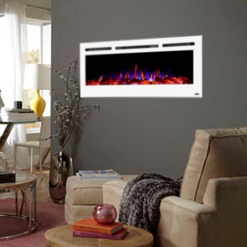  Touchstone 80029 - Sideline Electric Fireplace - 50 Inch Wide - in Wall Recessed - 5 Flame Settings - Realistic 3 Color Flame - 1500/750 Watt Heater - (White) - Log & Crystal Heart