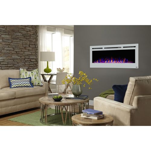  Touchstone 80029 - Sideline Electric Fireplace - 50 Inch Wide - in Wall Recessed - 5 Flame Settings - Realistic 3 Color Flame - 1500/750 Watt Heater - (White) - Log & Crystal Heart