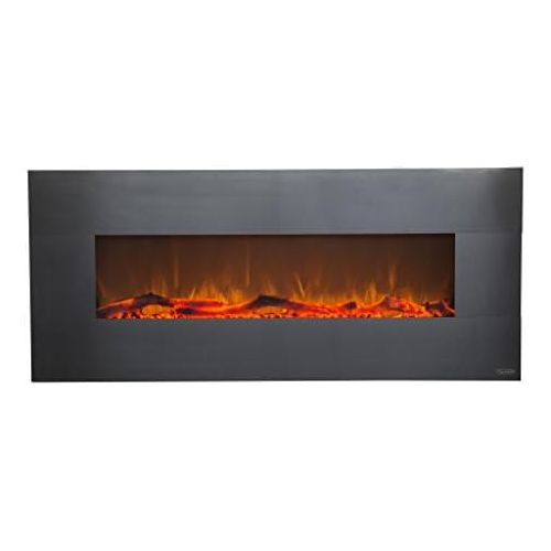  Touchstone 80026 - Stainless Electric Fireplace - (Stainless) - 50 Inch Wide - On-Wall Hanging - Log & Crystal Included - 5 Flame Settings - Realistic Flame - 1500/750W - Timer & R