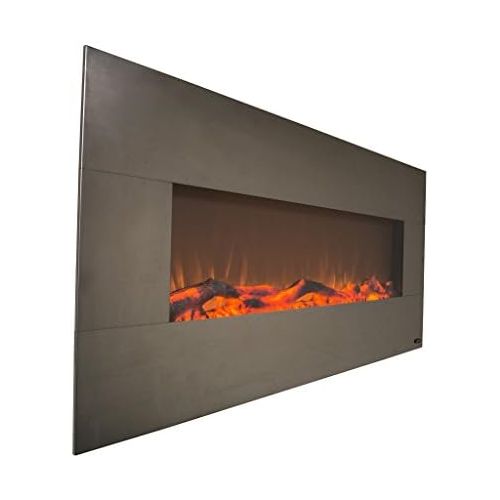  Touchstone 80026 - Stainless Electric Fireplace - (Stainless) - 50 Inch Wide - On-Wall Hanging - Log & Crystal Included - 5 Flame Settings - Realistic Flame - 1500/750W - Timer & R