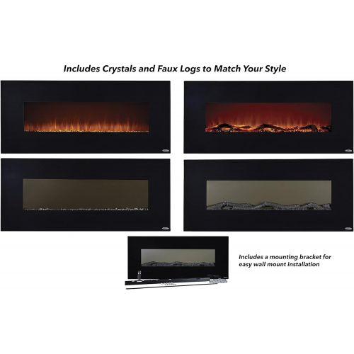  Touchstone 80001 - Onyx Electric Fireplace - (Black) - 50 Inch Wide - Wall Hanging(Not for in-Wall) - Log & Crystal Included - 5 Flame Settings - Realistic Flame - Timer & Remote