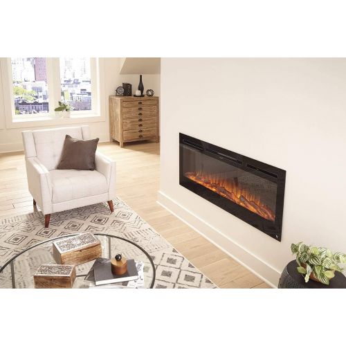  Touchstone 80004 - The Sideline Electric Fireplace - 50 Inch Wide - in Wall Recessed - 5 Flame Settings - Realistic 3 Color Flame - 1500/750 Watt Heater - (Black) - Log & Crystal H