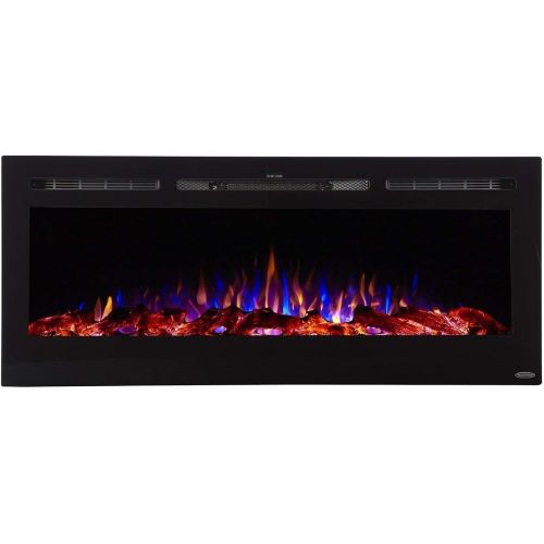  Touchstone 80004 - The Sideline Electric Fireplace - 50 Inch Wide - in Wall Recessed - 5 Flame Settings - Realistic 3 Color Flame - 1500/750 Watt Heater - (Black) - Log & Crystal H