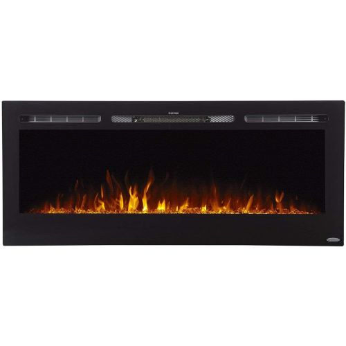  Touchstone 80004 The Sideline Electric Fireplace 50 Inch Wide in Wall Recessed 5 Flame Settings Realistic 3 Color Flame 1500/750 Watt Heater (Black) Log & Crystal H