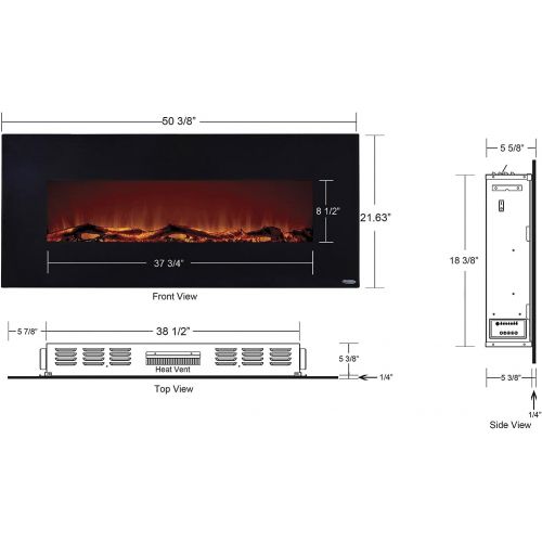  Touchstone 80001 Onyx Electric Fireplace (Black) 50 Inch Wide Wall Hanging(Not for in Wall) Log & Crystal Included 5 Flame Settings Realistic Flame Timer & Remote