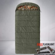 Tough North Fork 30F Flannel Hooded Sleeping Bag Bundled with Free Flashlight