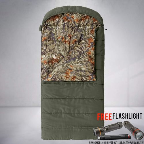  Tough North Fork 30F Flannel Hooded Sleeping Bag Bundled with Free Flashlight
