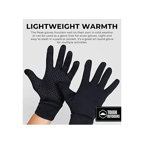  Tough Outdoors Running Gloves with Touch Screen - Winter Glove Liners for Texting, Cycling - Thin & Lightweight Cold Weather Thermal Gloves