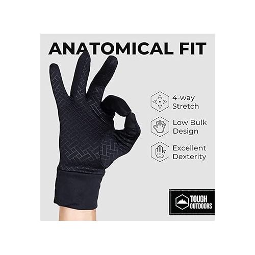  Tough Outdoors Running Gloves with Touch Screen - Winter Glove Liners for Texting, Cycling - Thin & Lightweight Cold Weather Thermal Gloves