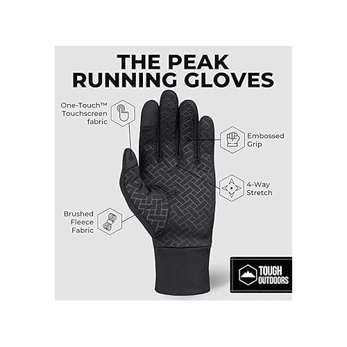  Tough Outdoors Running Gloves with Touch Screen - Winter Glove Liners for Texting, Cycling - Thin & Lightweight Cold Weather Thermal Gloves