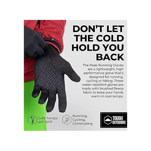  Tough Outdoors Running Gloves with Touch Screen - Winter Glove Liners for Texting, Cycling - Thin & Lightweight Cold Weather Thermal Gloves