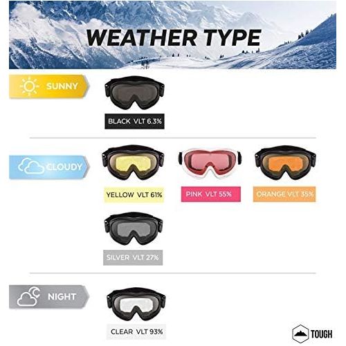  [아마존베스트]Tough Outdoors Ski & Snowboard Goggles - Snow Goggles for Skiing, Snowboarding, Motorcycling & Winter Sports - Anti-Fog & Helmet Compatible - UV400 Protection - Fits Men, Women & Y