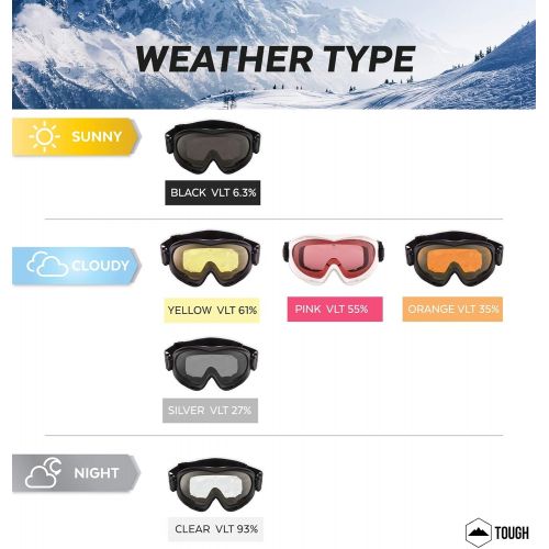  [아마존베스트]Tough Outdoors Ski & Snowboard Goggles - Snow Goggles for Skiing, Snowboarding, Motorcycling & Winter Sports - Anti-Fog & Helmet Compatible - UV400 Protection - Fits Men, Women & Y