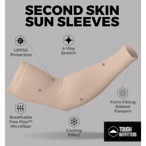  Tough Outdoors UV Sun Protection Arm Sleeves for Men & Women - UPF 50 Sports Athletic Compression Cooling Arm Cover for Basketball, Running, Cycling, Golf, Baseball & Football - Skin Cancer Found