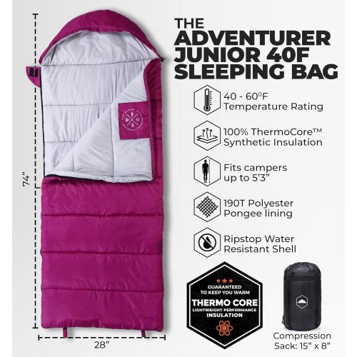  Tough Outdoors Kid Sleeping Bag - Youth Sleeping Bag - Kids Sleeping Bag for Camping - Girls & Boys Sleeping Bag for Spring, Summer & Fall - Packable & Compact Sleeping Bag for Teens & Children -