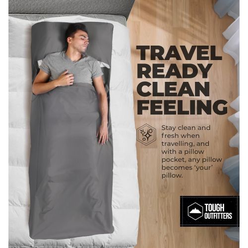  Tough Outdoors Sleeping Bag Liner - Camping & Travel Sheets for Adults - Sleeping Sack & Sheets for Backpacking, Hotel, Hostels & Traveling - Ultra Lightweight Single/ Double Sleep Sack - Comfort