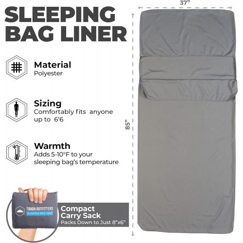  Tough Outdoors Sleeping Bag Liner - Camping & Travel Sheets for Adults - Sleeping Sack & Sheets for Backpacking, Hotel, Hostels & Traveling - Ultra Lightweight Single/ Double Sleep Sack - Comfort