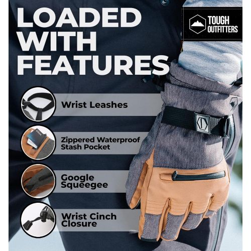  Tough Outdoors Ski & Snow Gloves - Cold Weather Waterproof Winter Snowboard Gloves for Men & Women - Ideal for Skiing & Snowboarding