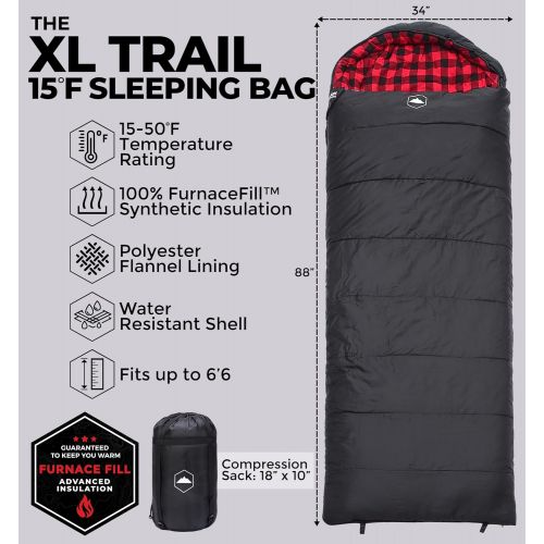  [아마존베스트]Tough Outdoors All Season XL Sleeping Bag for Big and Tall Adults - Ideal for Warm/Cold Weather Camping and Hiking - Wide, Oversized & Waterproof Hooded Sleeping Bag with Free Compression Sack