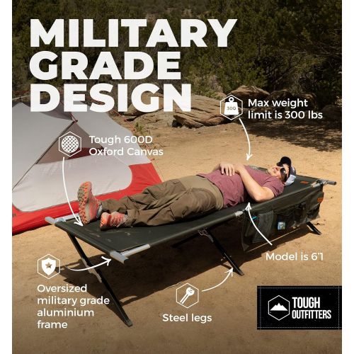  [아마존베스트]Tough Outdoors Camping Cot for Adults - Folding Sleeping Cots - Portable Military / Army Camp & Beach Bed - Foldable & Heavy Duty Fold Up Travel Tent Cots for Hunting & Backpacking - Free Organiz