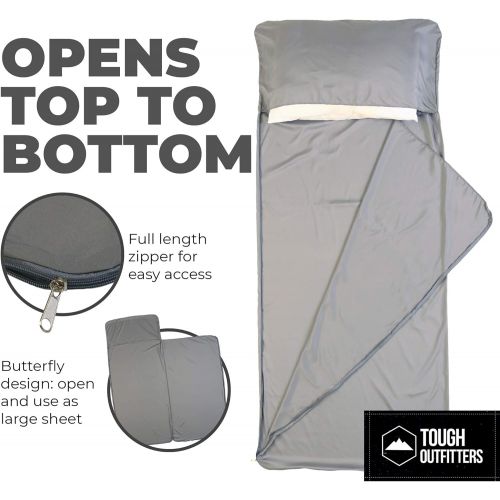  Tough Outdoors Sleeping Bag Liner - Camping & Travel Sheets for Adults - Sleeping Sack & Sheets for Backpacking, Hotel, Hostels & Traveling - Ultra Lightweight Single/ Double Sleep Sack - Comfort