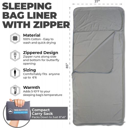  Tough Outdoors Sleeping Bag Liner - Camping & Travel Sheets for Adults - Sleeping Sack & Sheets for Backpacking, Hotel, Hostels & Traveling - Ultra Lightweight Single/ Double Sleep Sack - Comfort