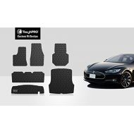 ToughPRO Tesla Model S Floor Mats Set + Trunk Mat & Storage Mat - All Weather- Heavy Duty - Black Rubber -2012-2015