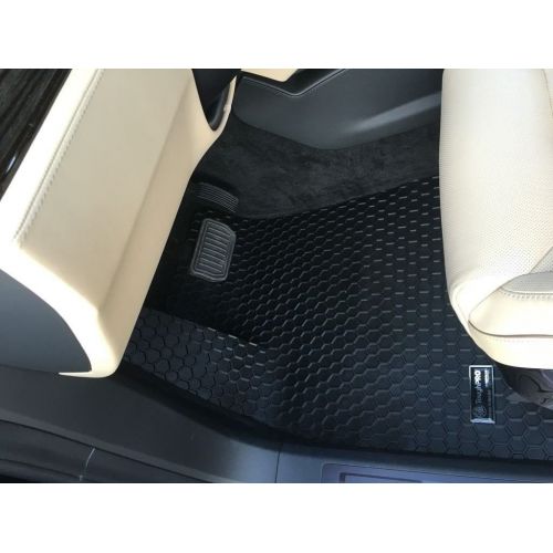  ToughPRO Tesla Model X Floor Mats -All Weather - Heavy Duty - Black Rubber - 6 Seater - Without 2nd Row Seat Middle Console - 2017-2019