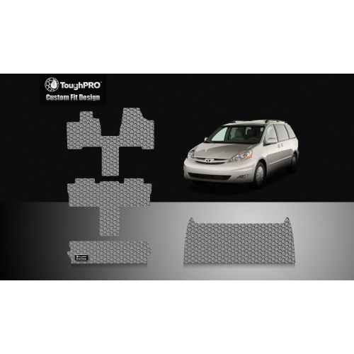  ToughPRO Toyota Sienna Floor Mats - Full Set + Storage Mat - All Weather - Heavy Duty - Gray Rubber - 7 Seater - (2004-2010)