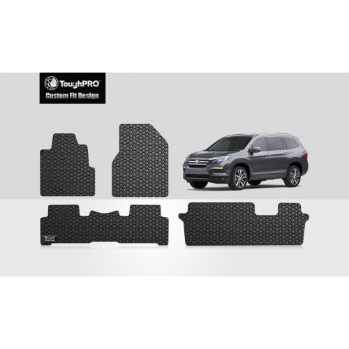  ToughPRO Honda Pilot Floor Mats +3rd Row - All Weather - Heavy Duty - Black Rubber - 2009-2015