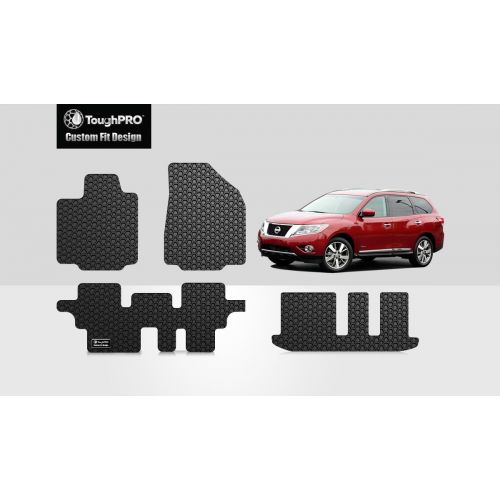  ToughPRO Nissan Pathfinder Floor Mats Set + 3rd Row - All Weather - Heavy Duty - Black Rubber - 2013-2019