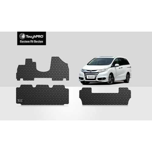  ToughPRO Floor Mats 1st, 2nd and 3rd Row 8 Seater Set for Honda Odyssey - All Weather - Heavy Duty - Black Rubber - 2011-2017