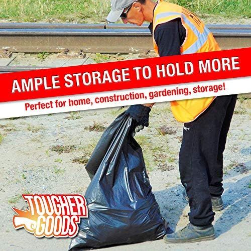  Tougher Goods Heavy Duty Black Trash Bags ? 95 Gallon Garbage Can Liner for Garbage, Storage, Yard Waste, Construction and Commercial Use - 1.5 Mil Thick 61 x 68 with 30” Rubber Bands (50)