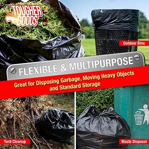  Tougher Goods Heavy Duty Black Trash Bags ? 95 Gallon Garbage Can Liner for Garbage, Storage, Yard Waste, Construction and Commercial Use - 1.5 Mil Thick 61 x 68 with 30” Rubber Bands (50)