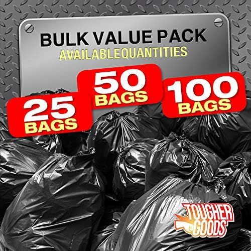  Tougher Goods Heavy Duty Black Trash Bags ? 95 Gallon Garbage Can Liner for Garbage, Storage, Yard Waste, Construction and Commercial Use - 1.5 Mil Thick 61 x 68 with 30” Rubber Bands (50)