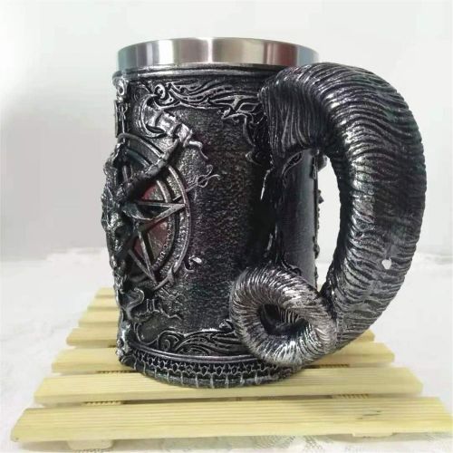  [아마존베스트]Touker Baphomet Mug, Stainless Steel Medieval Mug Tankard for Beer Coffee, Satanism Occult Sabbatic Goat Pentagram Tankard, Creative Steins for Beer Wine Coffee Juice Drinking Home