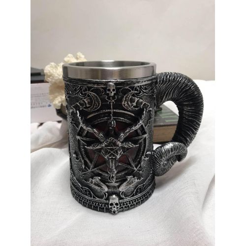  [아마존베스트]Touker Baphomet Mug, Stainless Steel Medieval Mug Tankard for Beer Coffee, Satanism Occult Sabbatic Goat Pentagram Tankard, Creative Steins for Beer Wine Coffee Juice Drinking Home