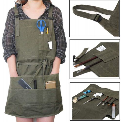  [아마존베스트]Tour Adjustable Artist Apron with Pockets Unisex Painter Canvas Apron Painting Aprons for Arts Gardening Utility or Work