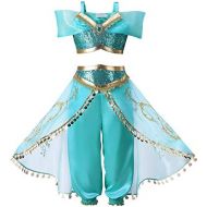Touyoor Girls Sequin Jasmine Costumes Arabian Princess Dress Up Halloween Cosplay Outfit 4-9 Years