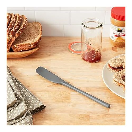  Tovolo Flex-Core All-Silicone Long-Handled Jar Scraper Spatula, Angled Turner Head, Kitchen Tool With Flat Back & Curved Front for Scooping & Scraping, Charcoal