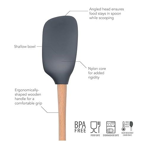  Tovolo Flex-Core Wood Handled Spatula, Easy Clean, Removable Head, Heat Resistant, Charcoal