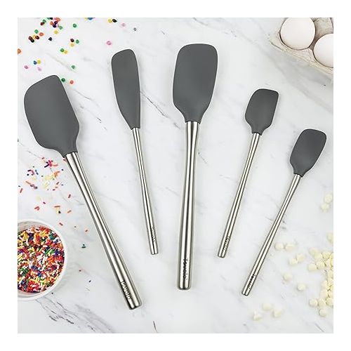  Tovolo Flex-Core Stainless Steel Handled Spatula Set of 5 for Meal Prep, Cooking, Baking, and More - Charcoal