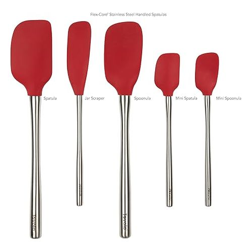  Tovolo Flex-Core Stainless Steel Handled Spatula Set of 5 for Meal Prep, Cooking, Baking, and More - Cayenne