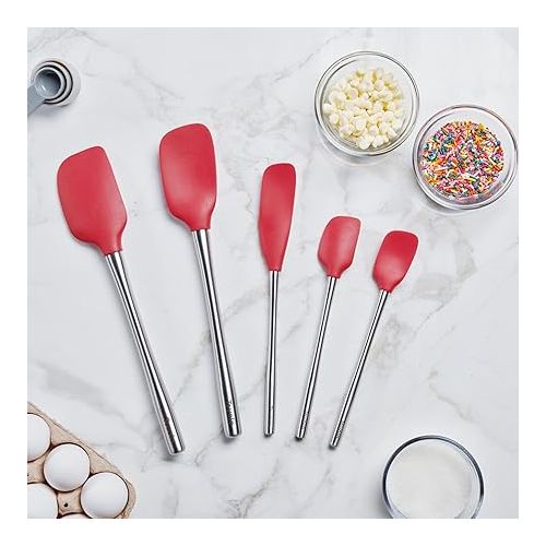  Tovolo Flex-Core Stainless Steel Handled Spatula Set of 5 for Meal Prep, Cooking, Baking, and More - Cayenne