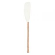 Tovolo Flex-Core Long-Handled Silicone Jar Scraper Spatula, Wood Handle, Heat-Resistant Silicone Head With Curved Front for Scooping & Scraping, Dishwasher-Safe & BPA-Free, White