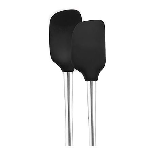  Tovolo Flex-Core Stainless Steel Handled Mini Spatula & Spoonula Set (Black), Kitchen Utensil Set of 2, Heat-Resistant & BPA-Free Silicone Turner Heads, Safe for Cast Iron | Dishwasher-Safe