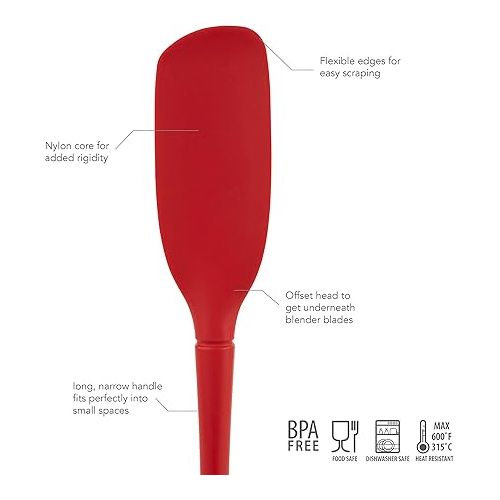  Tovolo Flex-Core All-Silicone Flexible Edge Blender Spatula With Extra-Long Handle, Angled Head Reaches Below Blades, Silicone Spatula for Smoothies & Blended Cocktails