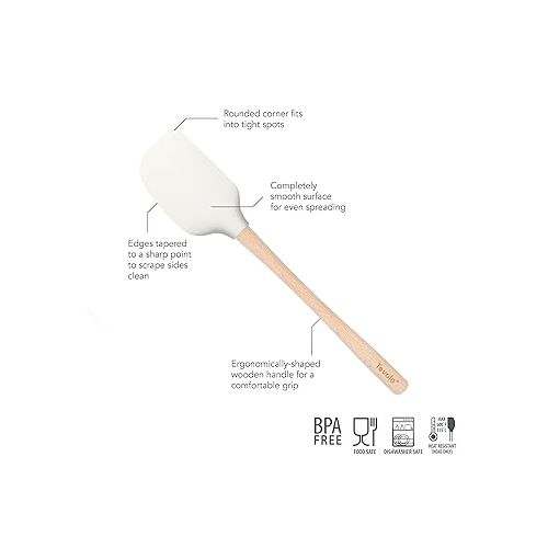  Tovolo White Flex-Core Wood Handled Silicone Spatula, Non-Stick, Heat-Resistant, BPA-Free, Dishwasher-Safe With Removable Angled Head