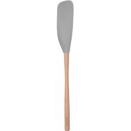 Tovolo Flex-Core Long Jar Scraper Spatula Wood Handle, Heat-Resistant Silicone Head With Curved Front for Scooping & Scraping, Dishwasher-Safe & BPA-Free, Oyster Gray