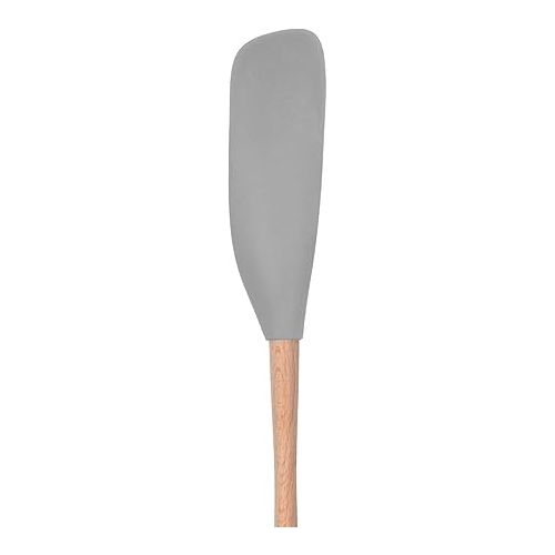  Tovolo Flex-Core Long Jar Scraper Spatula Wood Handle, Heat-Resistant Silicone Head With Curved Front for Scooping & Scraping, Dishwasher-Safe & BPA-Free, Oyster Gray